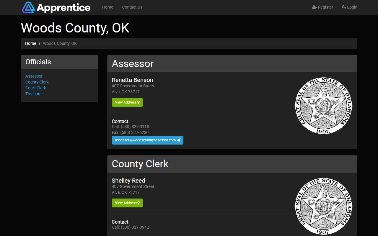 Woods County Court Clerk office and court records contact information