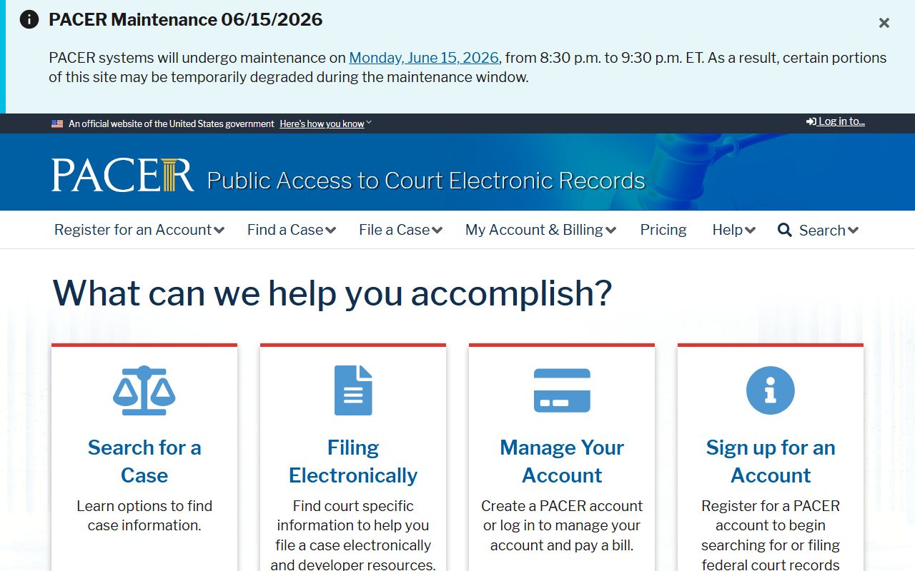 PACER federal court dockets for Woods County cases