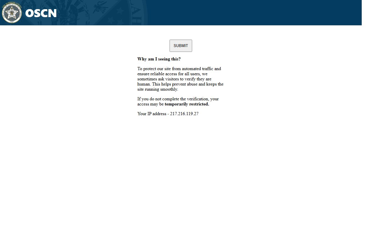 OSCN docket search page for Woods County court records