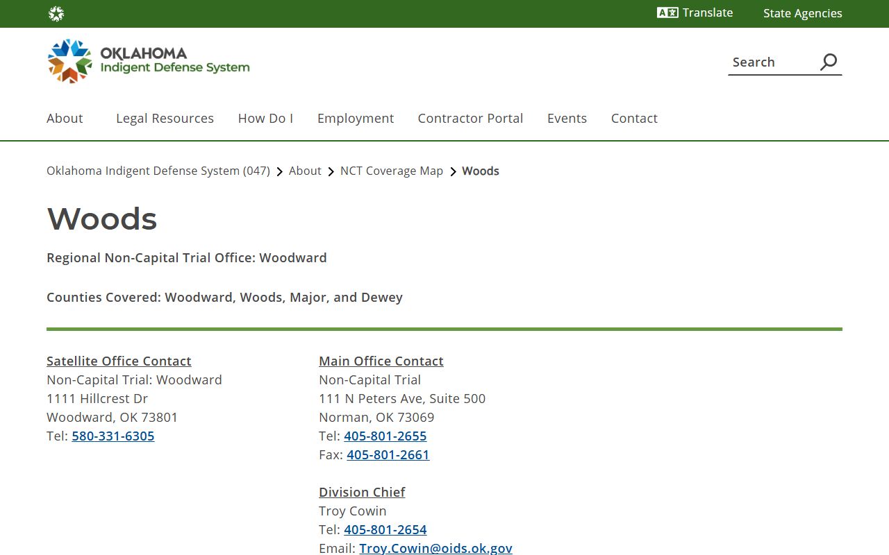 Woods County criminal court records and OIDS county defense coverage