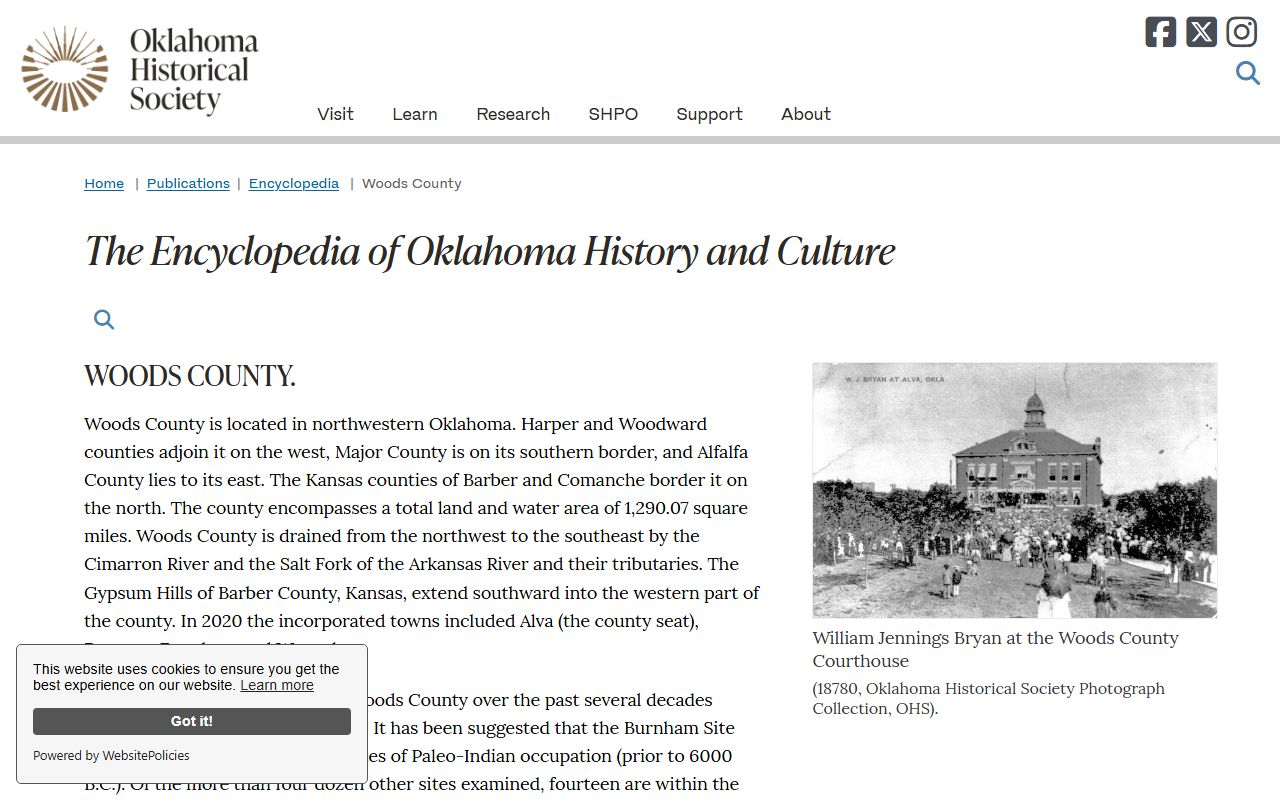 Oklahoma Historical Society source for Woods County court records history
