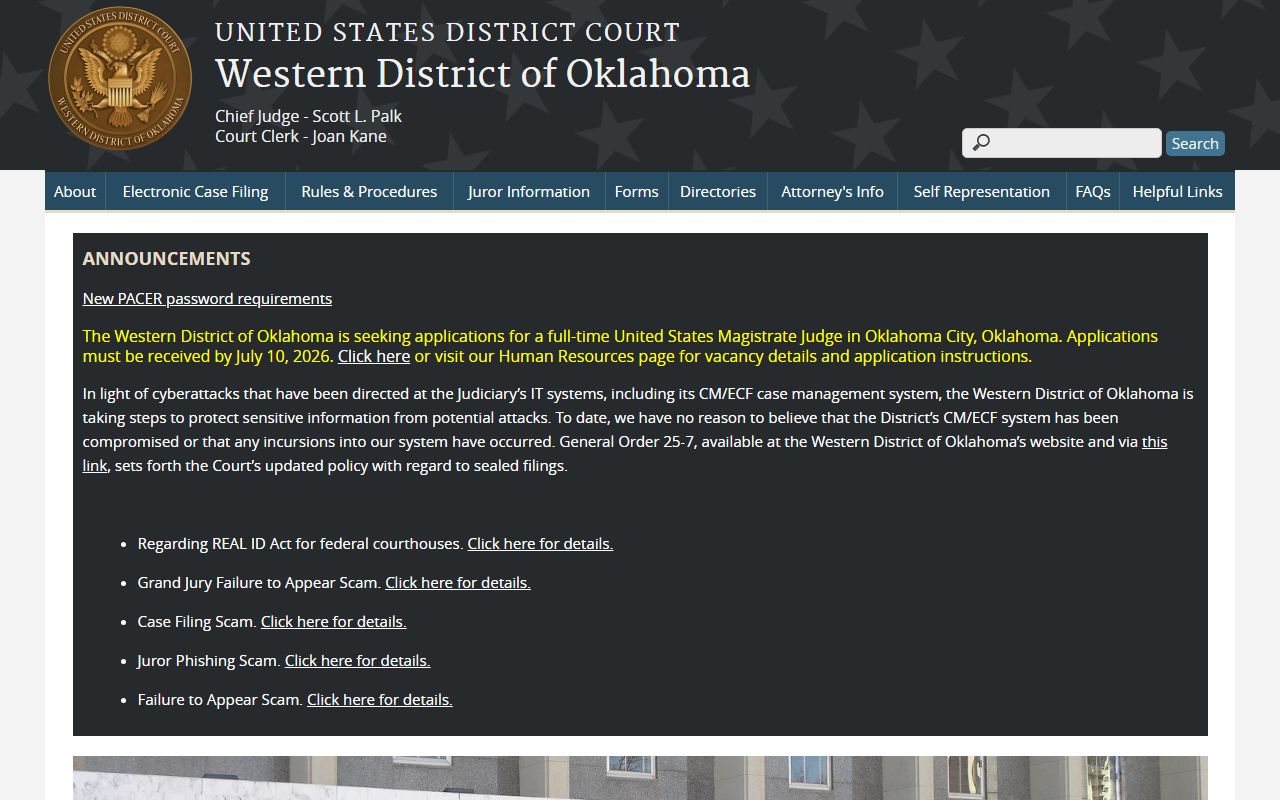 Western District of Oklahoma federal court records covering Woods County
