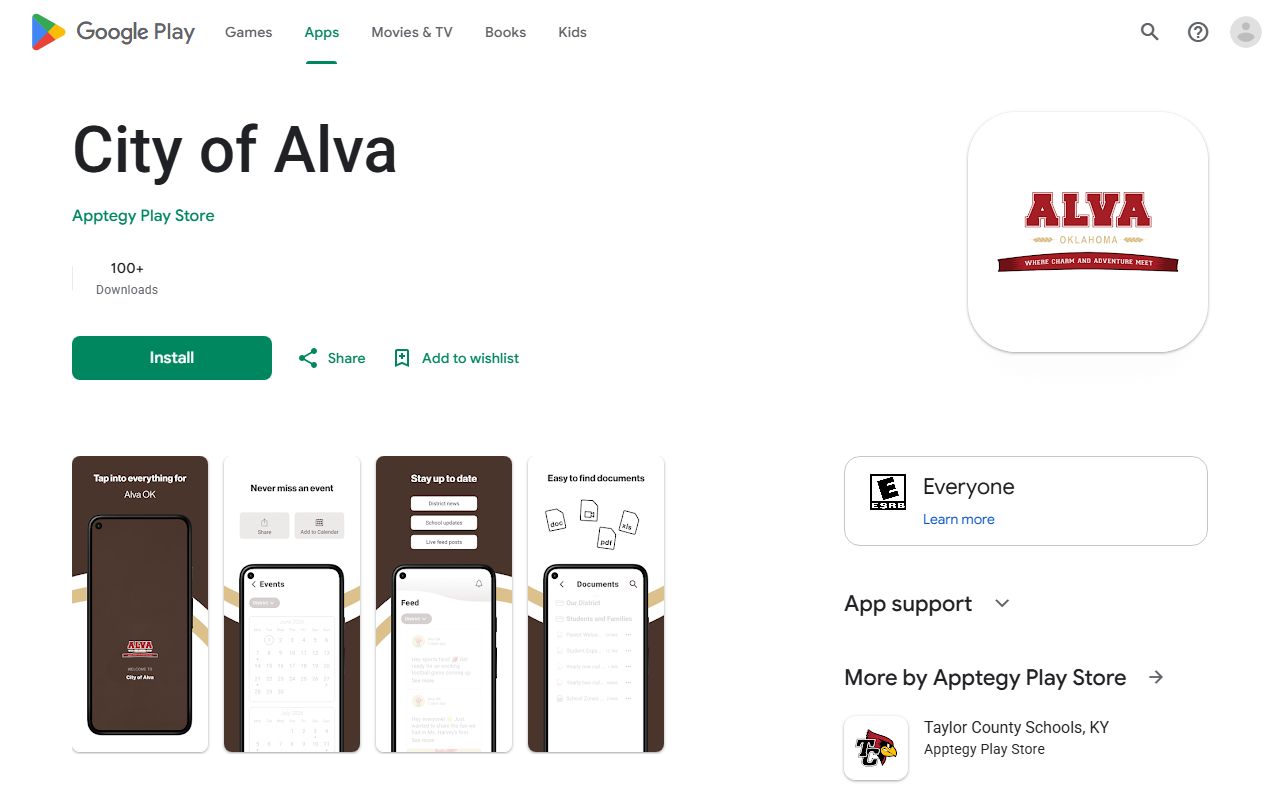 City of Alva Google Play app referenced near Woods County marriage and divorce records