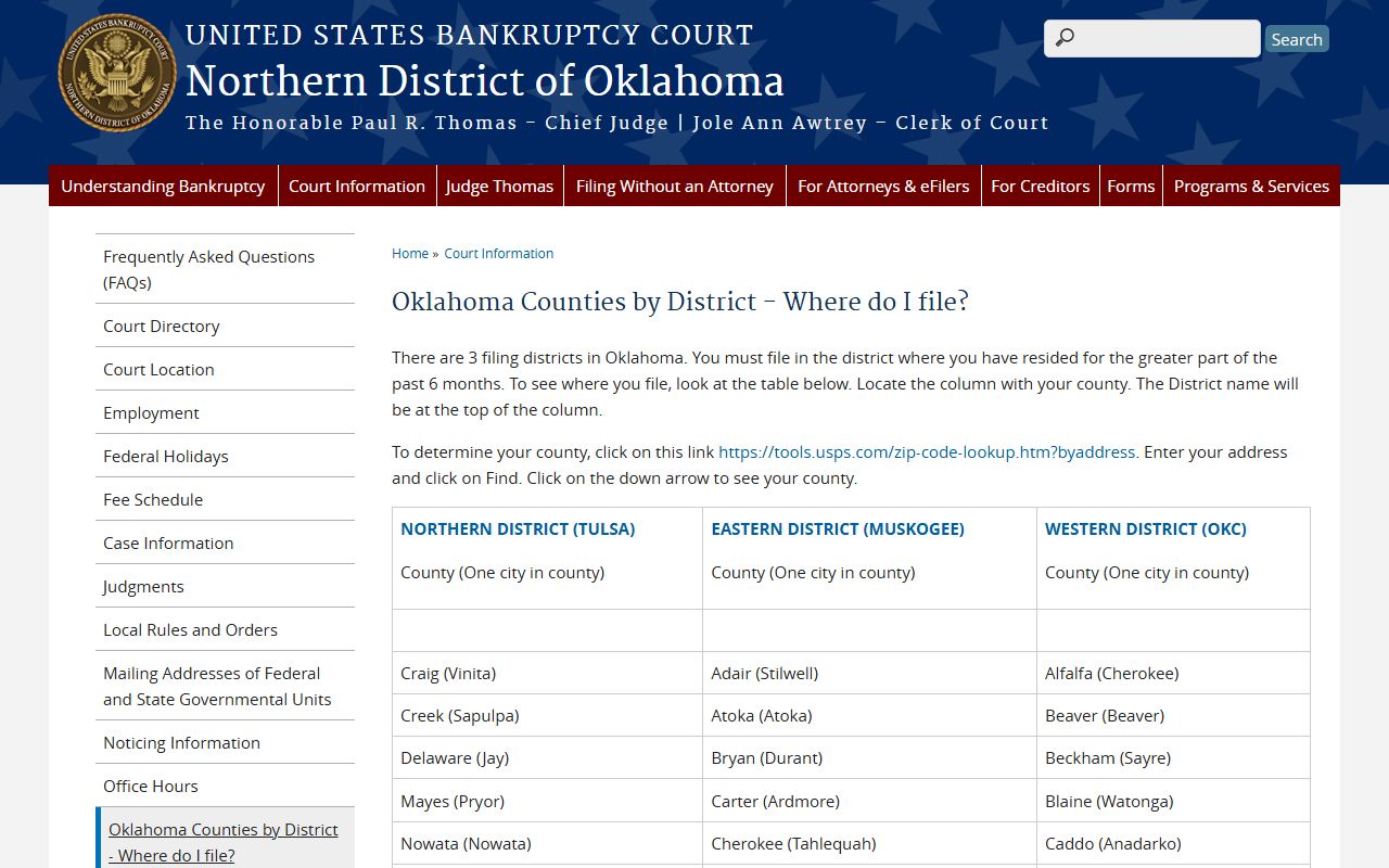 Woods County probate records and the separate Oklahoma bankruptcy district lookup