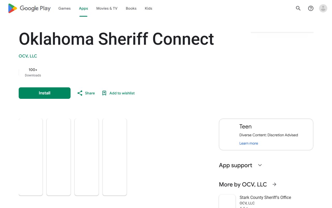 Oklahoma Sheriff Connect Google Play listing used for Woods County warrant checks